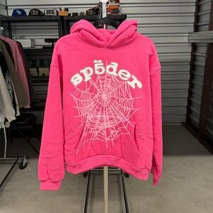 Spider Pink Rhinestone Web Hoodie Mens/ Unisex Large